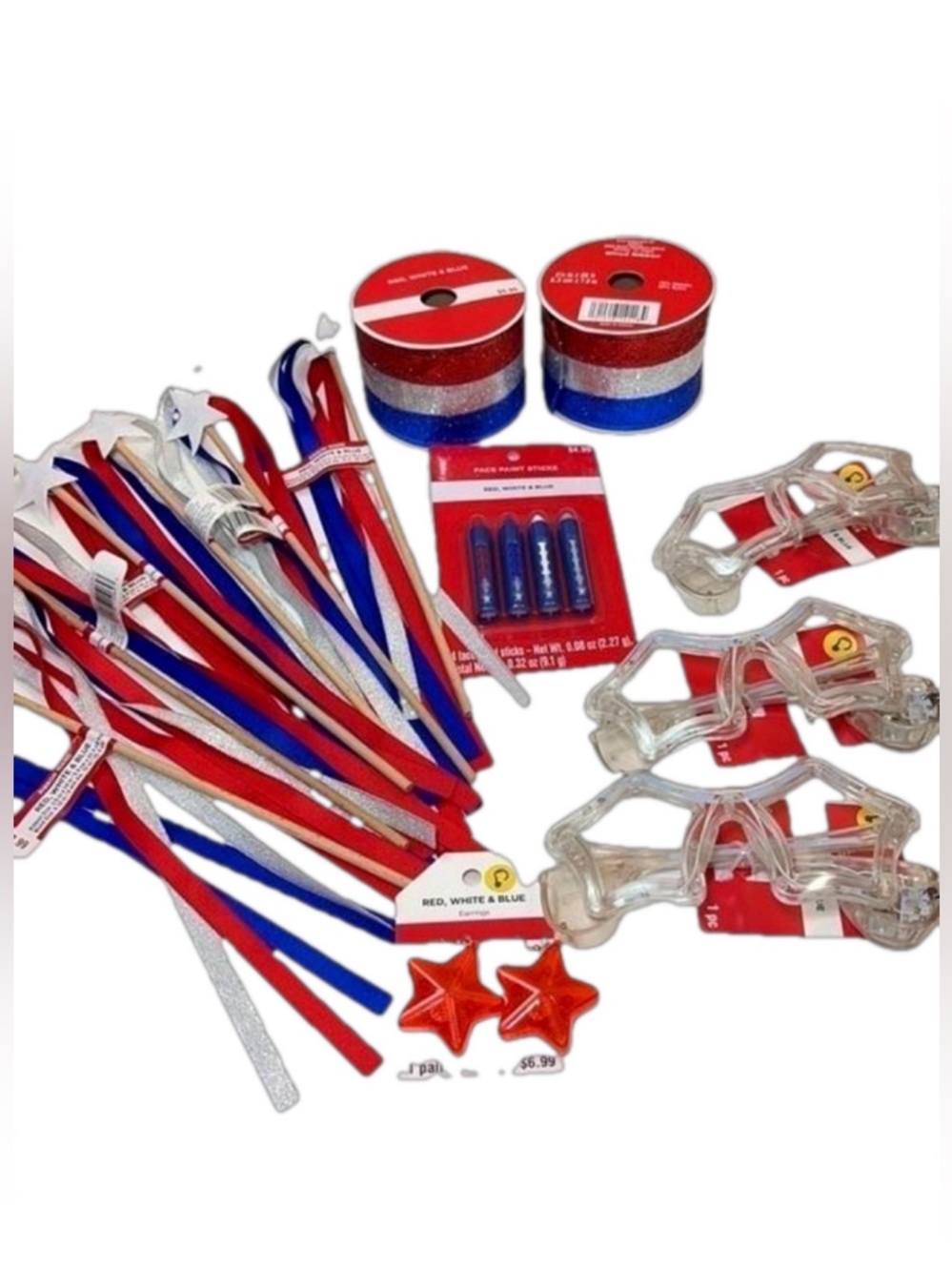 Michaels Craft Ribbon Wands Flashing Star Glasses Earrings Bundle Festival New